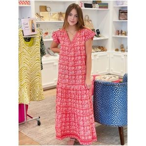 LA PLAGE Bailey Maxi Dress in Coral Bird